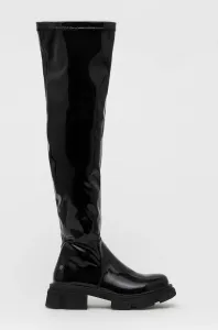 Vysoké čižmy GOE dámske, čierna farba, na plochom podpätku, jemne zateplené #8444203