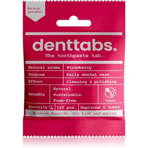 Denttabs Brush Teeth Tablets Kids without Fluoride zubná pasta bez fluoridu v tabletách pre deti Strawberry 125 tbl