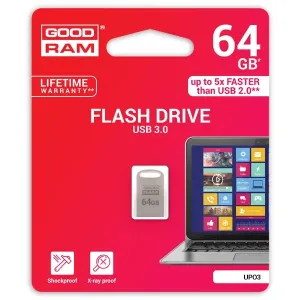 Goodram USB flash disk, USB 3.0, 64GB, UPO3, strieborný, UPO3-0640S0R11, USB A, s pútkom