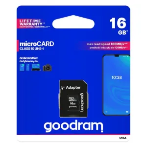 GOODRAM 12106
Pamäťová karta GOODRAM microSDHC 16GB UHS-I + adaptér (M1AA-0160R11)
