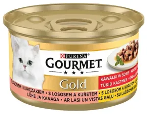 GOURMET GOLD cat losos&kura kúsky v šťave konzervy pre mačky 12x85g