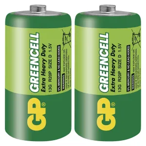Zinkochloridové batérie GP Greencell R20 (D), 2 ks v balení