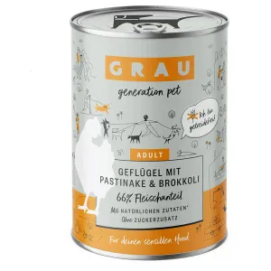 Výhodné balenie GRAU krmivo pre psy 12 x 400 g - hydinové s paštrnákom a brokolicou