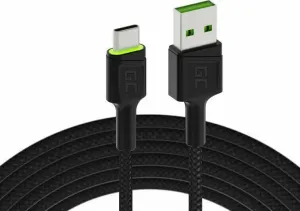 GREEN CELL Kábel GCRay USB - USB-C 120cm so zeleným podsvieteníma podporou rýchleho nabíjania