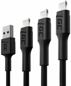 GREEN CELL Sada 3 káblov GC Ray USB - Lightning 30cm, 120cm, 200cm pre iPhone, iPad, iPod s podsvietenim a rýchlym nabíjaním