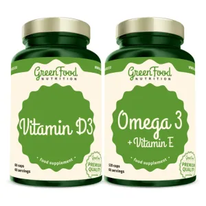 GreenFood Nutrition Omega 3 with Vitamin E + Vitamin D3 sada (na podporu činnosti nervovej sústavy)
