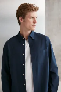 GRIMELANGE Cliff Men's 100% Cotton Pocketed Oxford Navy Blue Shirt #8363924