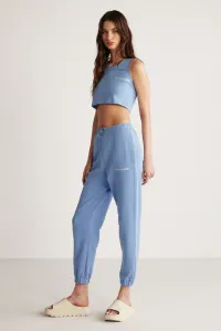 GRIMELANGE Caroline uvoľnené modré jednoduché nohavice