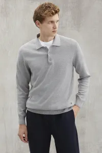 GRIMELANGE Eddie Men's Slim Fit 100% Cotton Gray Melange Polo Neck T-shirt #8391046