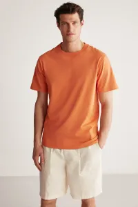 GRIMELANGE Rudy Men's Slim Fit 100% Cotton Medium Thickness Orange T-shirt