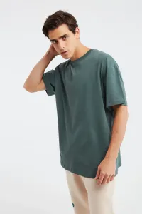 GRIMELANGE Jett Men's Oversize Fit 100% Cotton Thick Textured Dark Green T-shirt