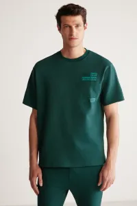 GRIMELANGE Cody Men's Regular Fit Special Textured Thick Fabric Front Embroidery and Printed Green T-shirt #7549349