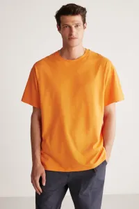 GRIMELANGE Jett Men's Oversize Fit 100% Cotton Thick Textured Orange T-shirt #7549557