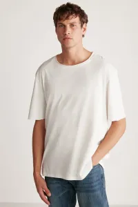 GRIMELANGE Davinson Men's Open Collar Oversize Fit 100% Cotton White T-shir