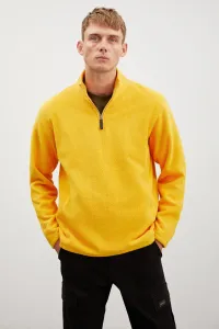 GRIMELANGE Hayes Men's Fleece Half Zipper Leather Accessory Thick Textured Comfort Fit Saffron Yellow Fleece