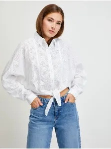 Bavlnená košeľa Guess dámska, biela farba, regular, s klasickým golierom #671207