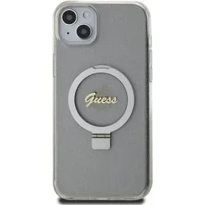 Guess IML Ring Stand Glitter MagSafe Zadný Kryt na iPhone 15 Plus Transparent