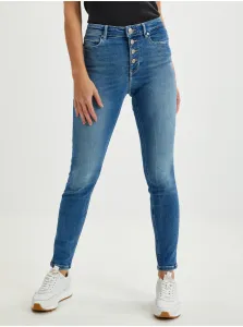 Blue Women Skinny Fit Jeans Guess 1981 Exposed Button - Women