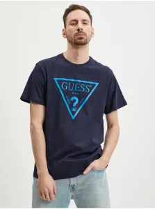Tmavomodré pánske tričko Guess Reflective #5539036