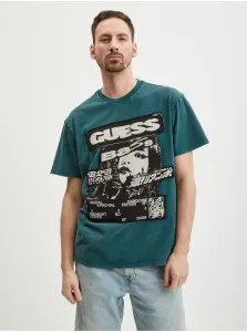 Bavlnené tričko Guess tyrkysová farba, s nášivkou #5969346