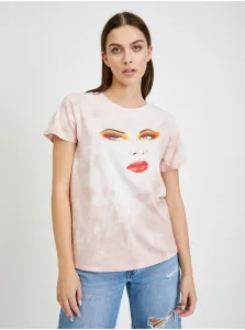White-Pink Patterned Women's T-Shirt Guess Stargazing Easy - Women
