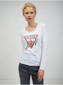 Tričko s dlhým rukávom Guess dámsky, biela farba, #641290