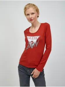 Červené dámske tričko s dlhým rukávom Guess #641295