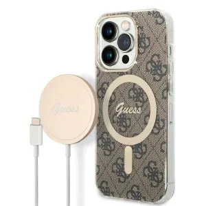 Guess GUBPP14XH4EACSW Case + Wireless Charger Apple iPhone 14 Pro Max brązowy/brown hard case 4G Print MagSafe