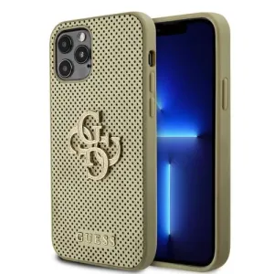 Guess PU Perforated 4G Glitter Metal Logo Zadní Kryt pro iPhone 12/12 Pro Gold #8086179