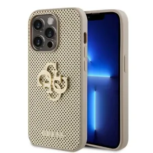 Guess PU Perforated 4G Glitter Metal Logo Zadní Kryt pro iPhone 14 Pro Gold #8159749