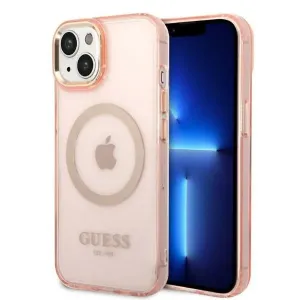 Guess GUHMP14MHTCMP Apple iPhone 14 Plus pink hard case Gold Outline Translucent MagSafe