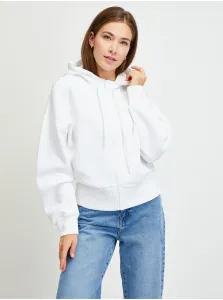White Women's Sweatshirt with Zipper and Guess Hood - Women #671880