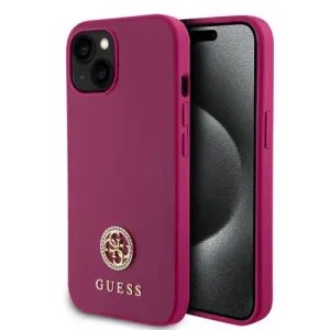 Guess PU 4G Strass Metal Logo Zadný Kryt pre iPhone 15 Pink