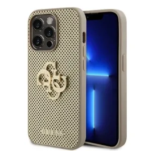 Guess PU Perforated 4G Glitter Metal Logo Zadný Kryt pre iPhone 15 Pro Gold