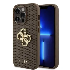 Guess PU Perforated 4G Glitter Metal Logo Zadný Kryt pre iPhone 15 Pro Taupe
