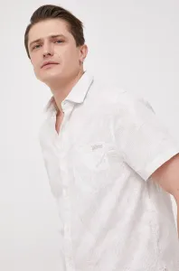 Bavlnená košeľa Guess pánska, béžová farba, regular, s klasickým golierom
