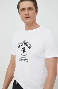 Bavlnené tričko Guess biela farba, s potlačou #4244289