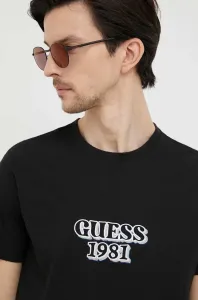 Bavlnené tričko Guess čierna farba, s nášivkou #8522265