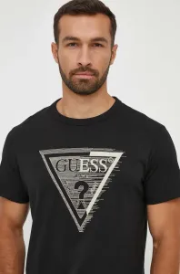 Bavlnené tričko Guess čierna farba, s nášivkou #8744689