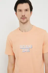 Bavlnené tričko Guess oranžová farba, s nášivkou #8522269
