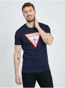 Bavlnené tričko Guess tmavomodrá farba, s potlačou