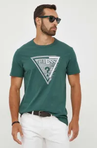 Bavlnené tričko Guess zelená farba, s nášivkou #8921625