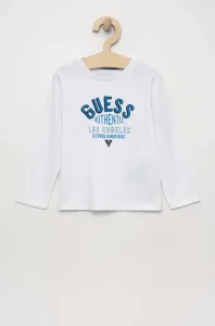Detská bavlnená košeľa s dlhým rukávom Guess biela farba, s potlačou #7543243
