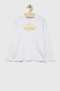Detská bavlnená košeľa s dlhým rukávom Guess biela farba, s potlačou