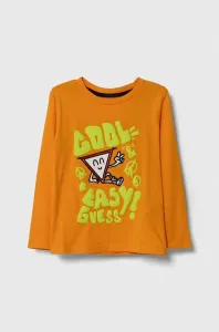 Detská bavlnená košeľa s dlhým rukávom Guess oranžová farba, s potlačou #8748124