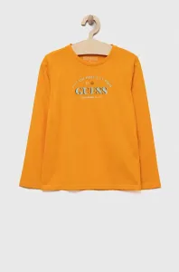Detská bavlnená košeľa s dlhým rukávom Guess oranžová farba, s potlačou #9079793