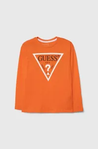Detská bavlnená košeľa s dlhým rukávom Guess oranžová farba, s potlačou