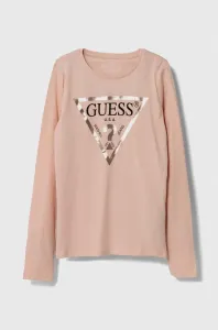 Detská bavlnená košeľa s dlhým rukávom Guess ružová farba #8742426