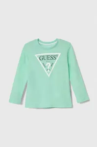 Detská bavlnená košeľa s dlhým rukávom Guess tyrkysová farba, s potlačou