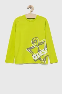 Detská bavlnená košeľa s dlhým rukávom Guess zelená farba, s potlačou #8735725